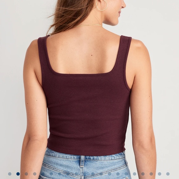 NWT OLD NAVY Fitted Printed Square-Neck Ultra-Cropped Rib-Knit Tank Raisin Arizo - Picture 3 of 5